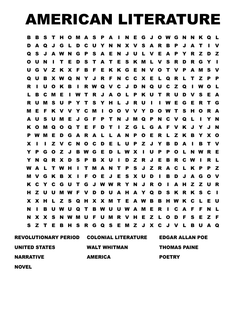 AMERICAN LITERATURE Word Search