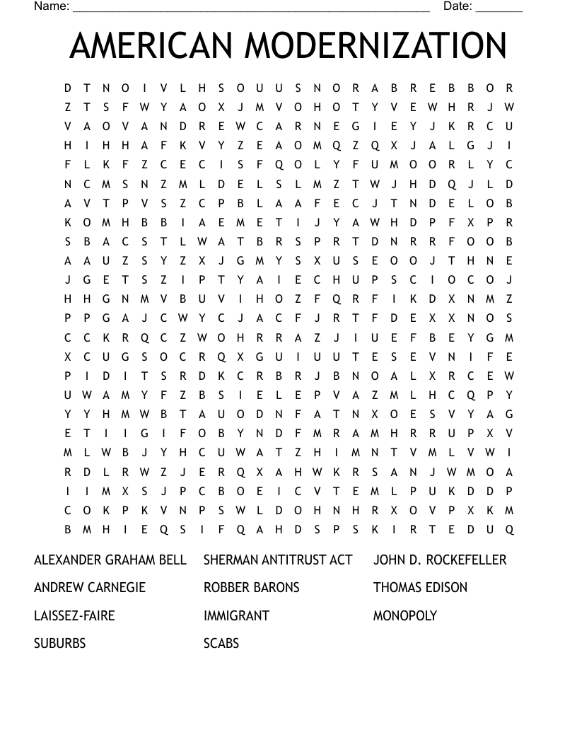 AMERICAN MODERNIZATION Word Search