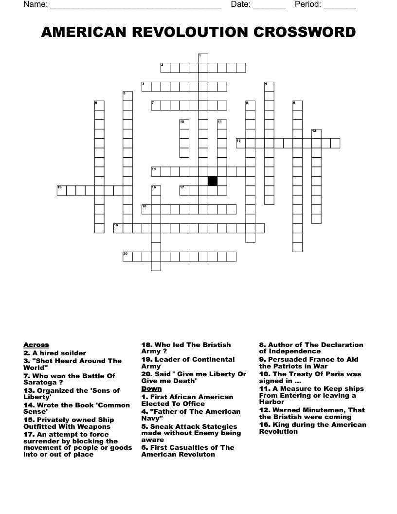 AMERICAN REVOLOUTION CROSSWORD