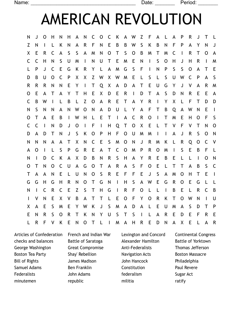 AMERICAN REVOLUTION Word Search