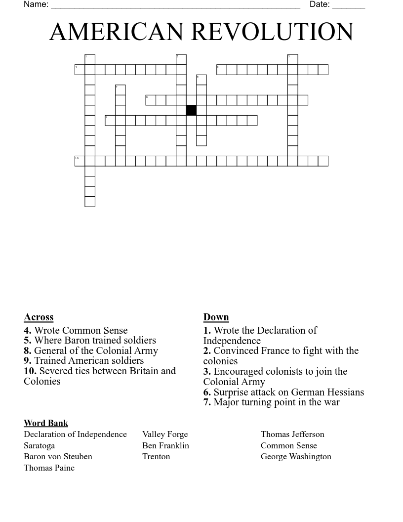 AMERICAN REVOLUTION Crossword