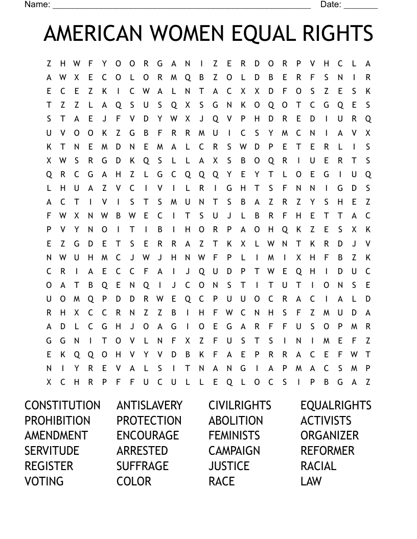 AMERICAN WOMEN EQUAL RIGHTS Word Search