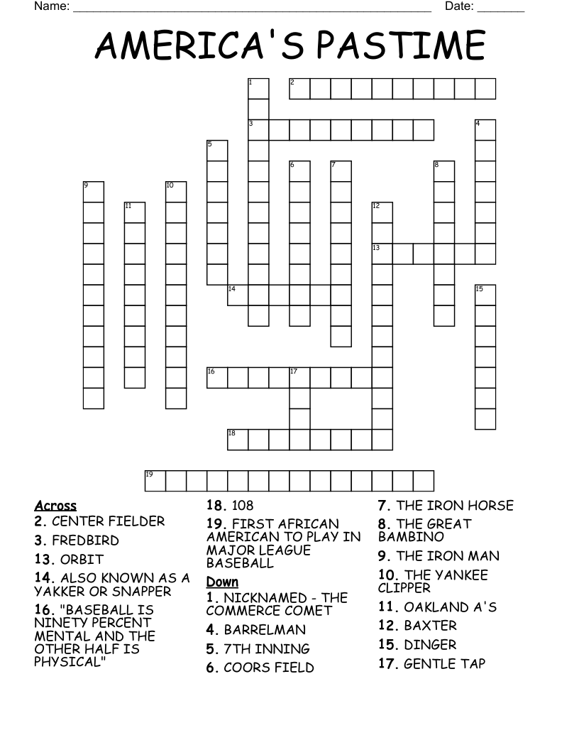 AMERICA'S PASTIME Crossword