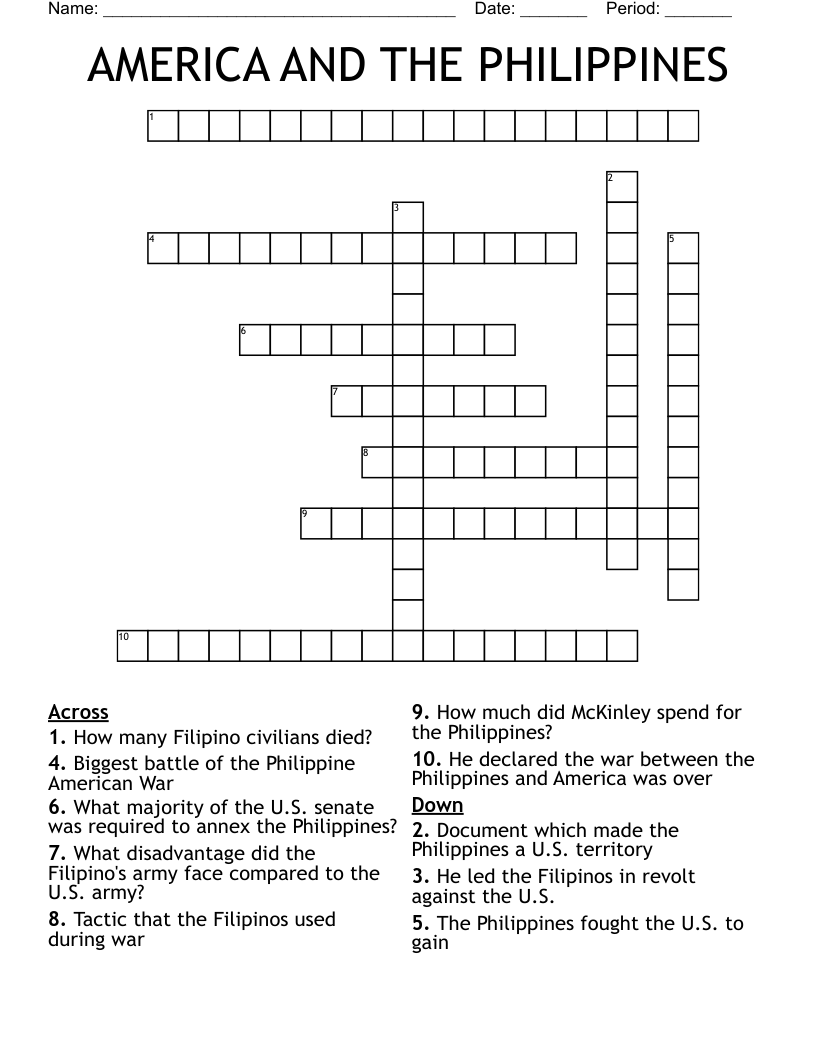 AMERICA AND THE PHILIPPINES Crossword
