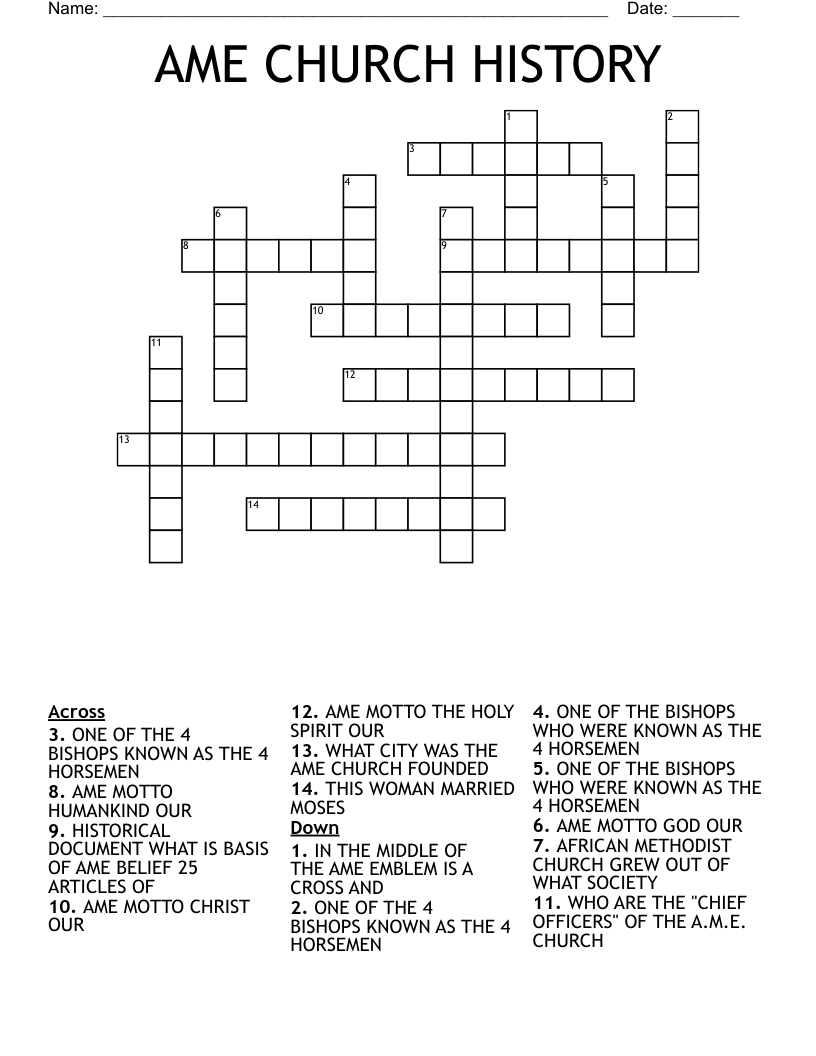 AME CHURCH HISTORY Crossword