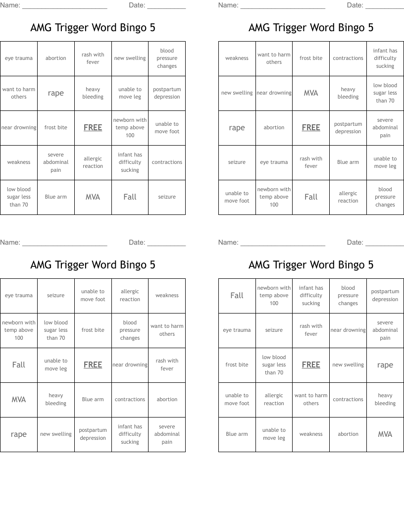 AMG Trigger Word Bingo 5