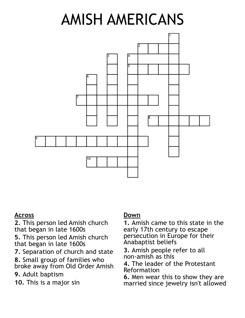 AMISH AMERICANS Crossword