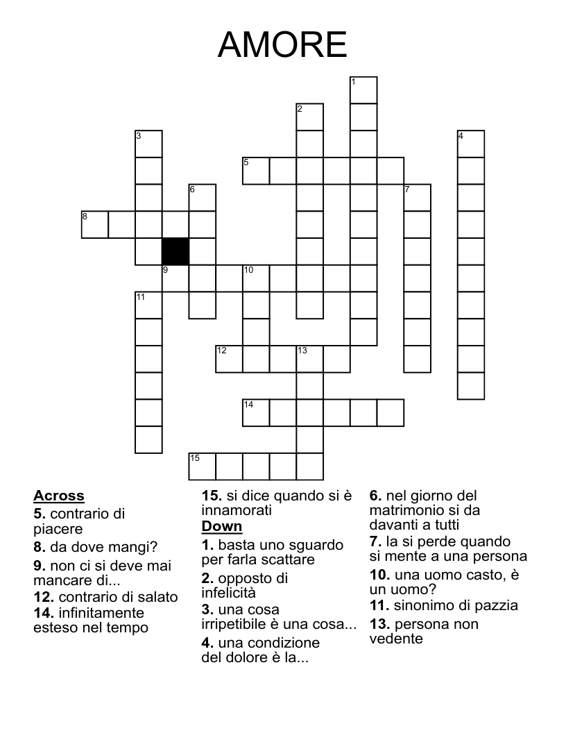 AMORE Crossword