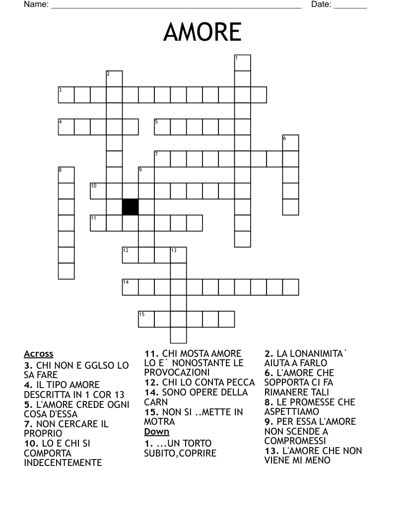 AMORE Crossword