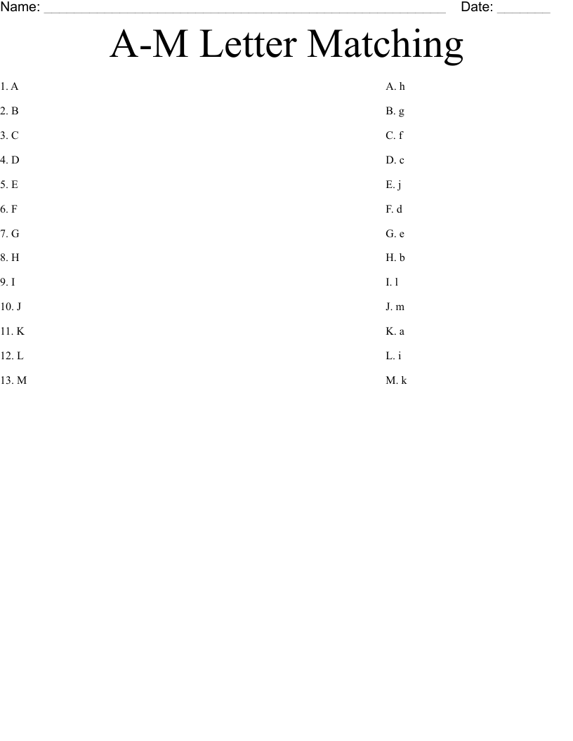 A-M Letter Matching Worksheet