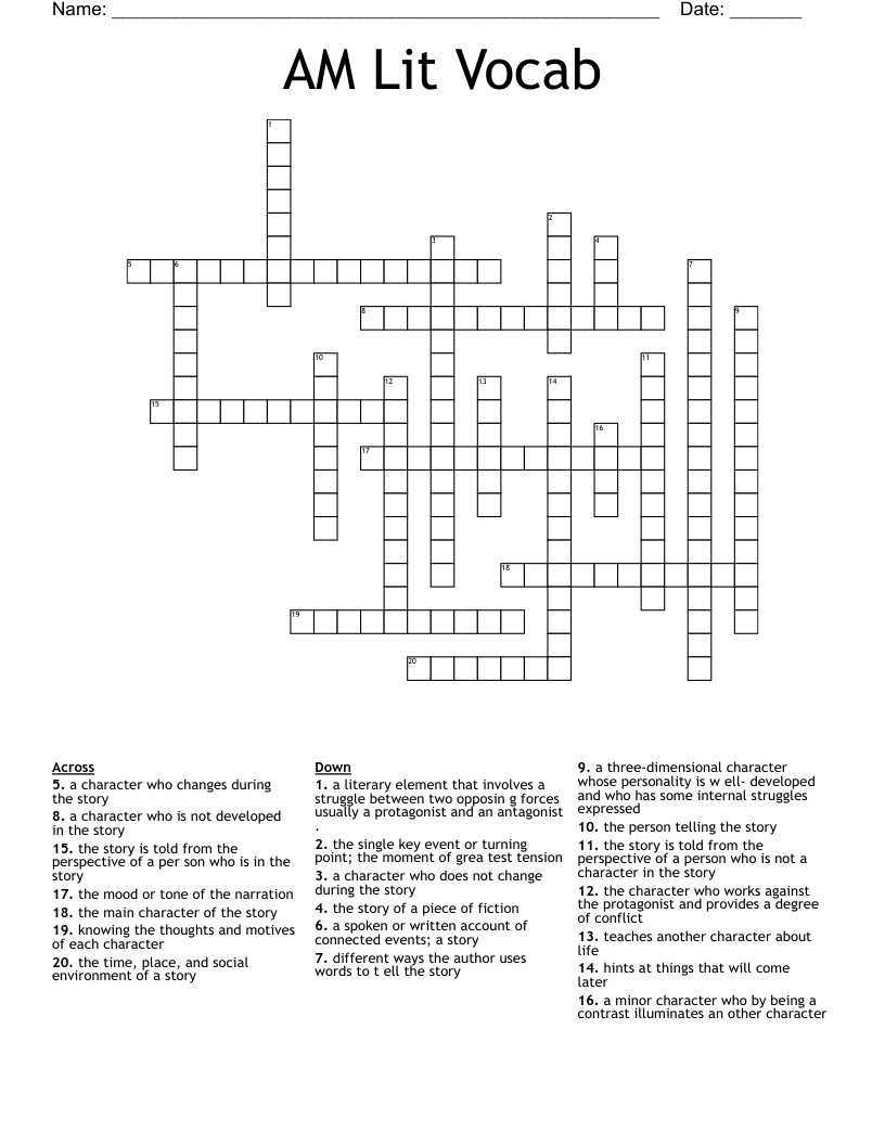 AM Lit Vocab Crossword