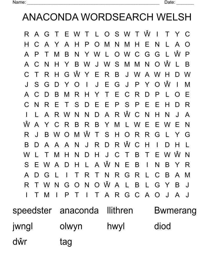 ANACONDA WORDSEARCH WELSH