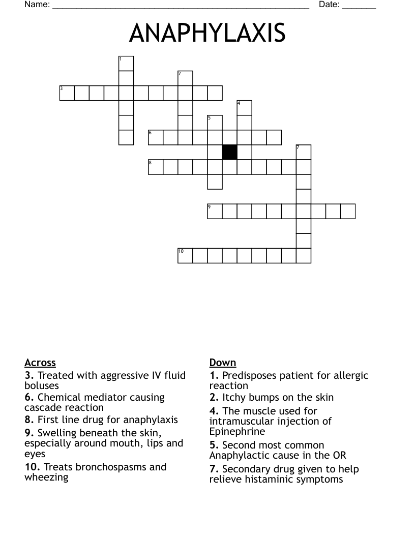 ANAPHYLAXIS Crossword