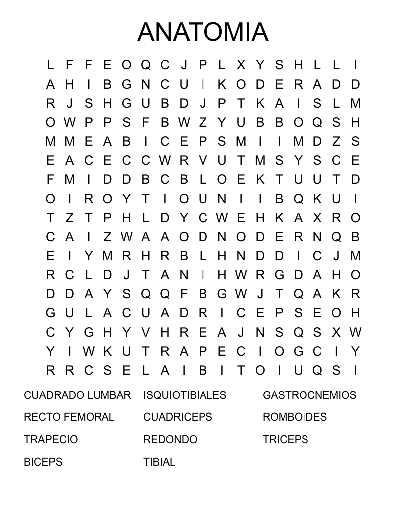 ANATOMIA Word Search