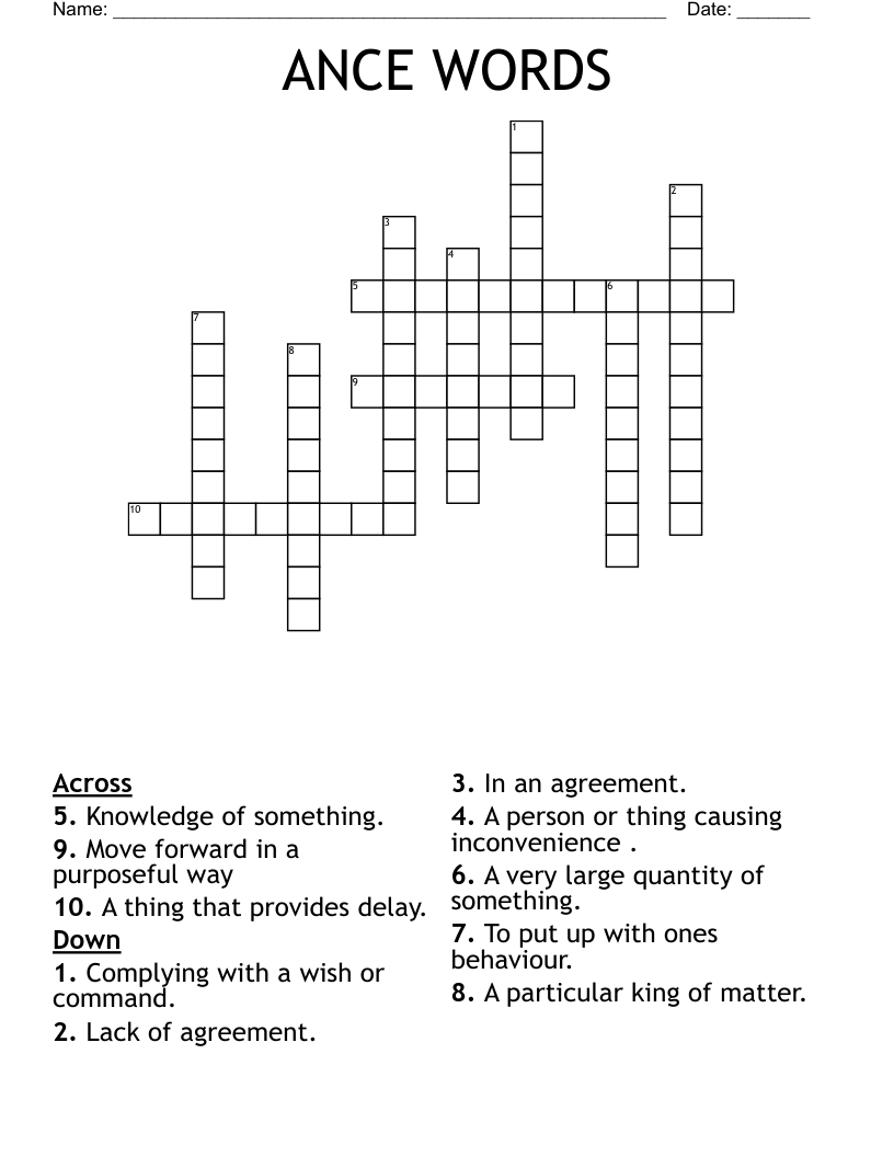 ANCE WORDS Crossword