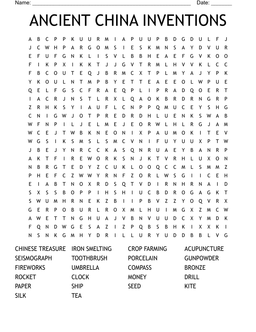 ANCIENT CHINA INVENTIONS  Word Search