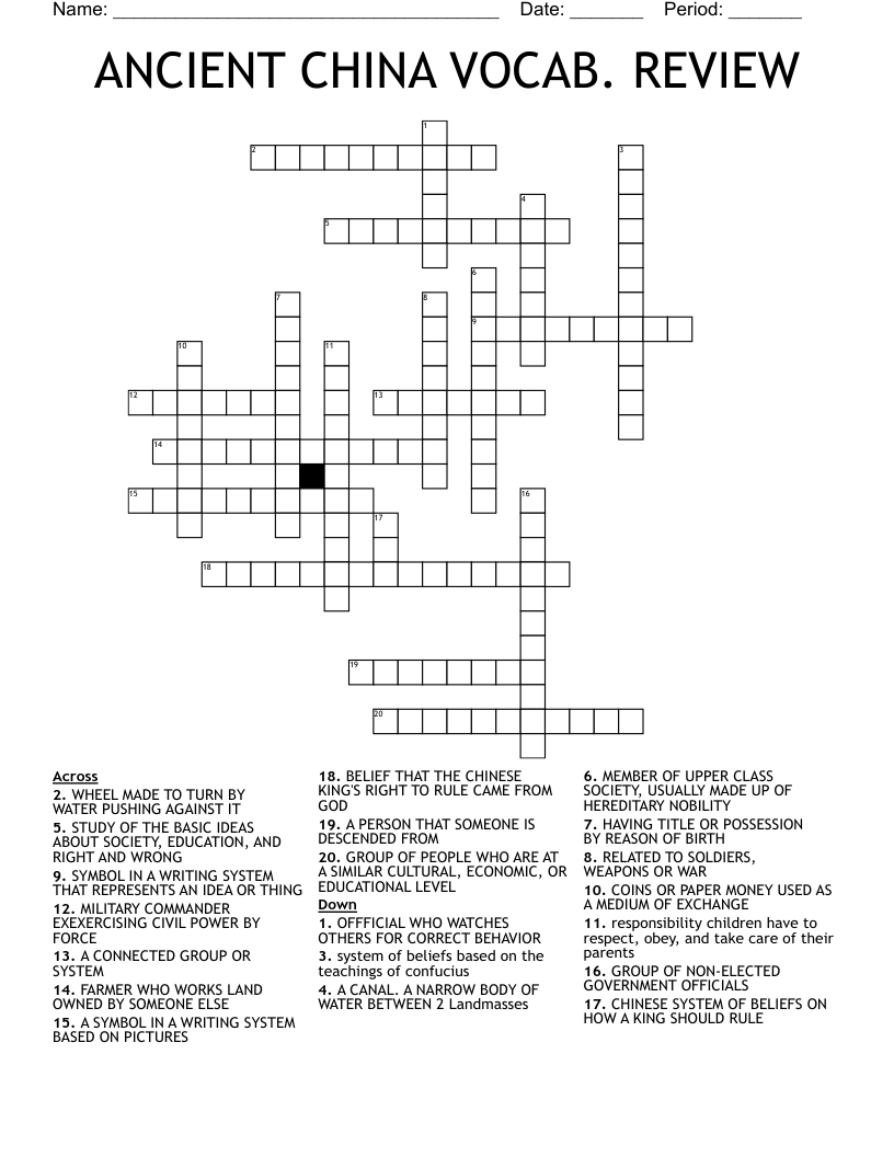 ANCIENT CHINA VOCAB. REVIEW Crossword