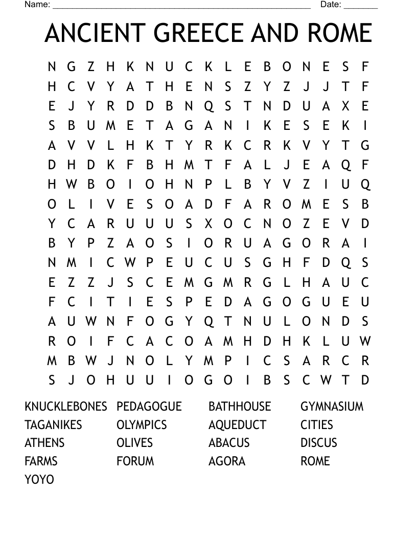 ANCIENT GREECE AND ROME Word Search