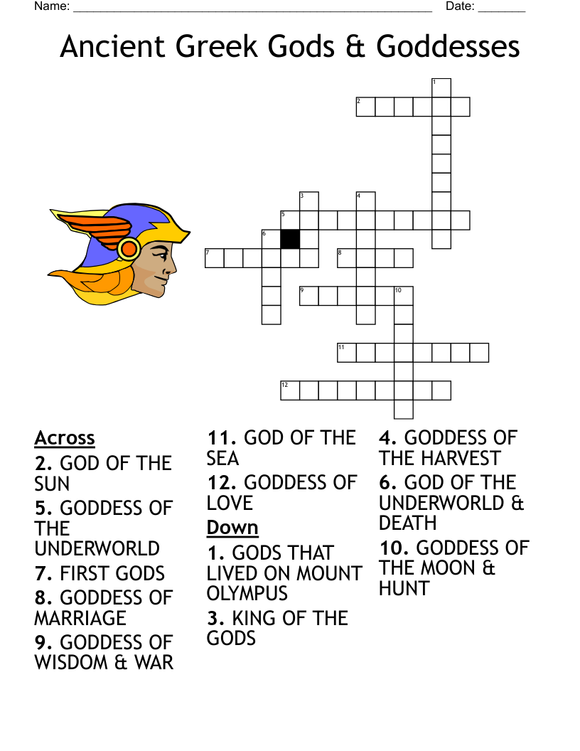 Ancient Greek Gods & Goddesses Crossword