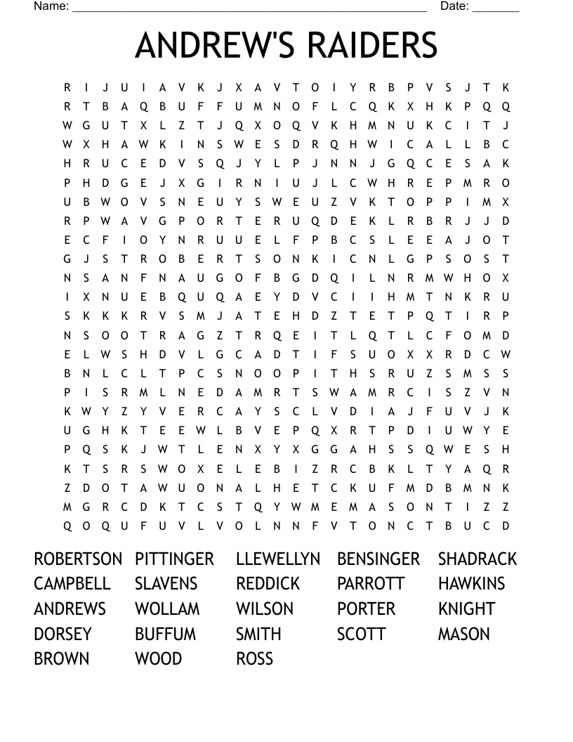 ANDREW'S RAIDERS Word Search