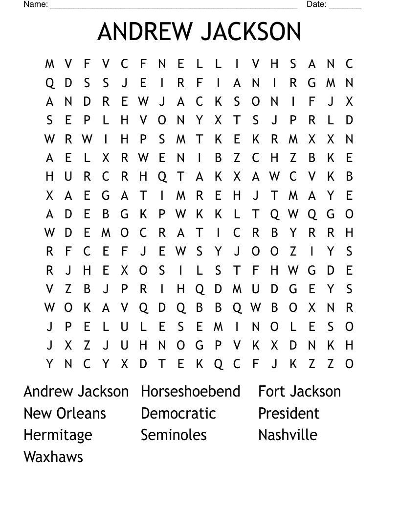 ANDREW JACKSON Word Search