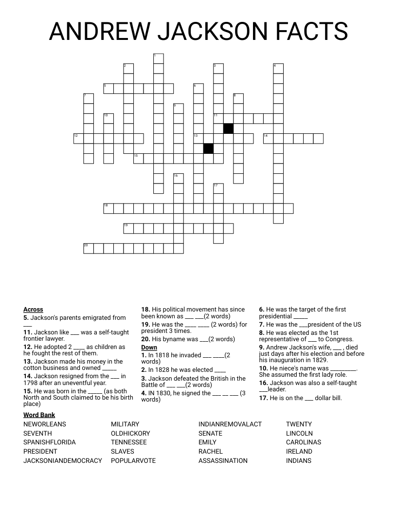 ANDREW JACKSON FACTS  Crossword