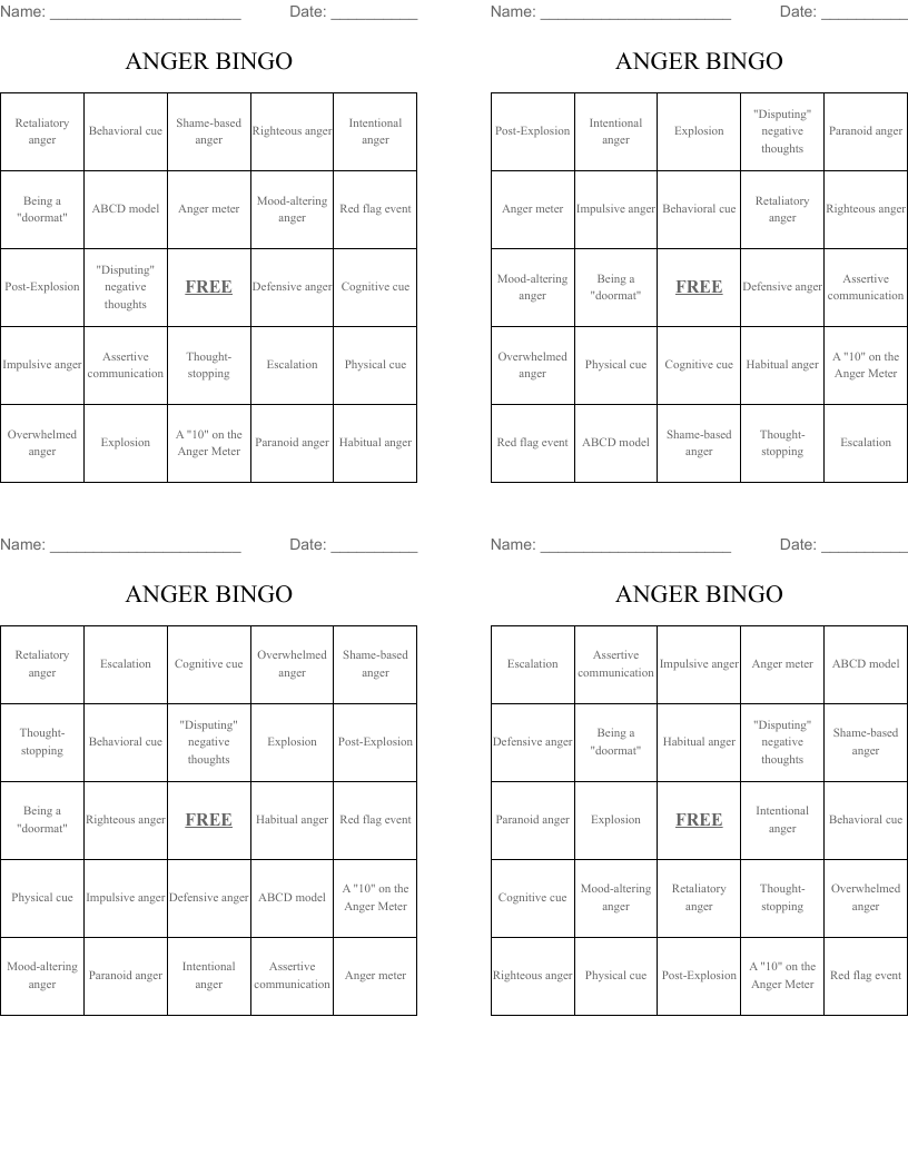 ANGER BINGO