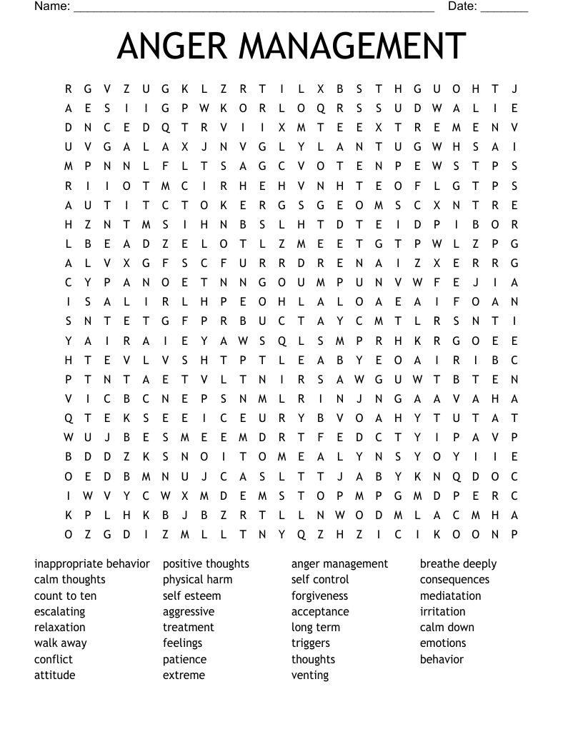 ANGER MANAGEMENT Word Search