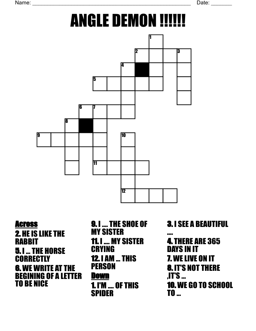 ANGLE DEMON !!!!!! Crossword