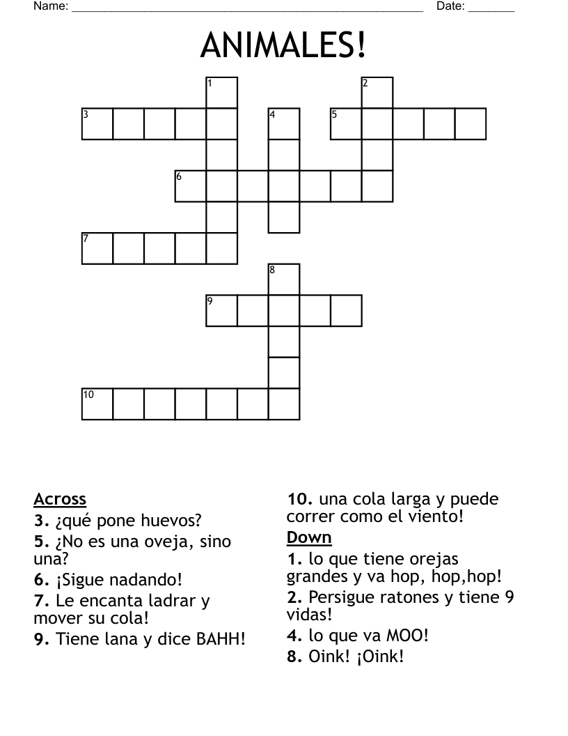 ANIMALES! Crossword