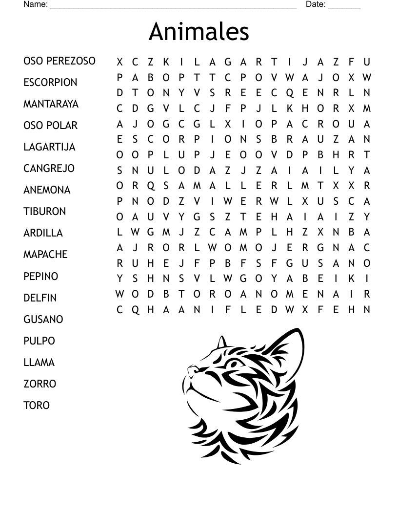 Animales Word Search