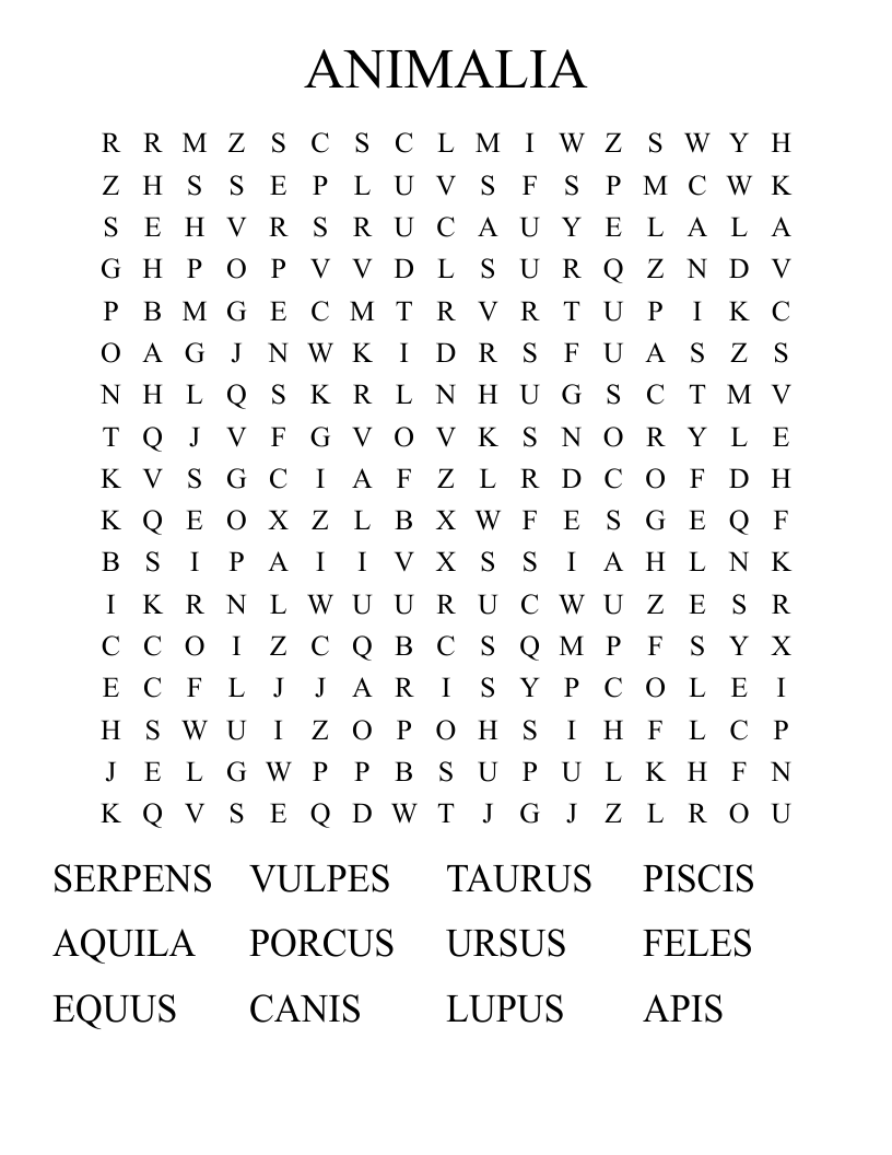 ANIMALIA Word Search