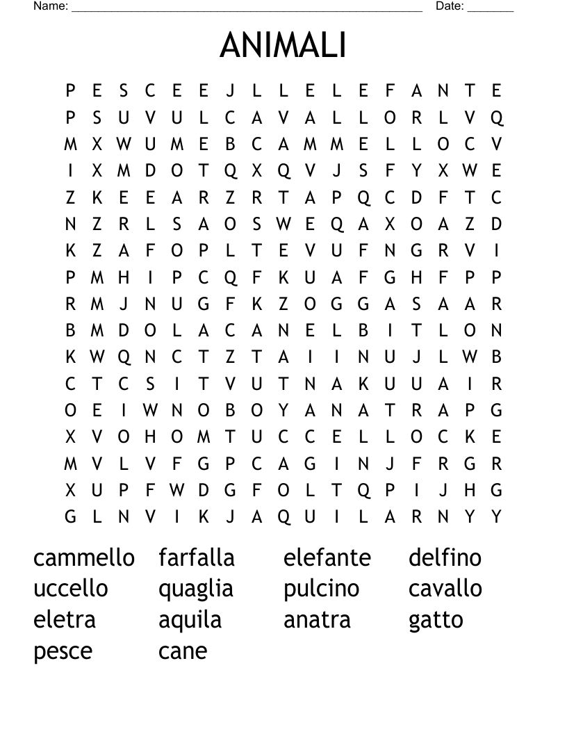 ANIMALI Word Search