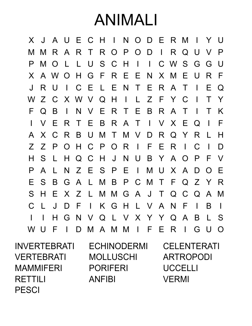 ANIMALI Word Search