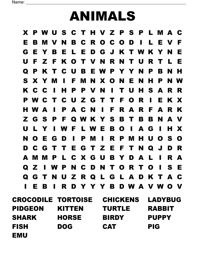 ANIMALS Word Search
