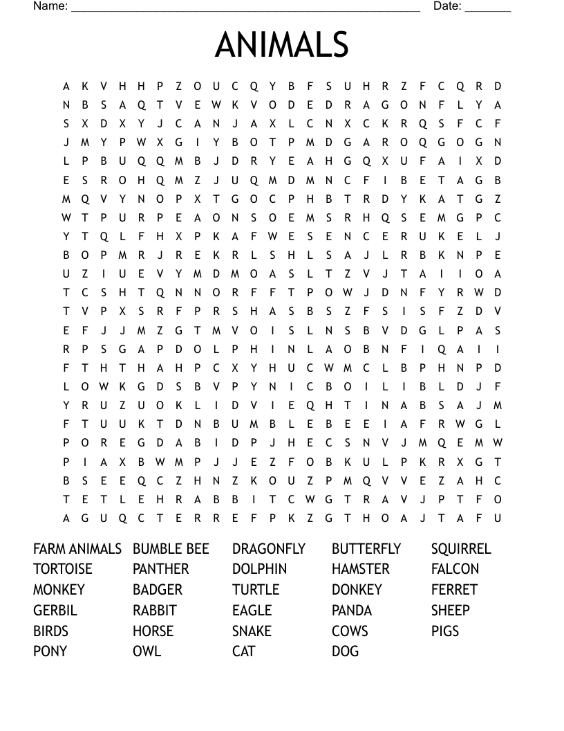 ANIMALS Word Search