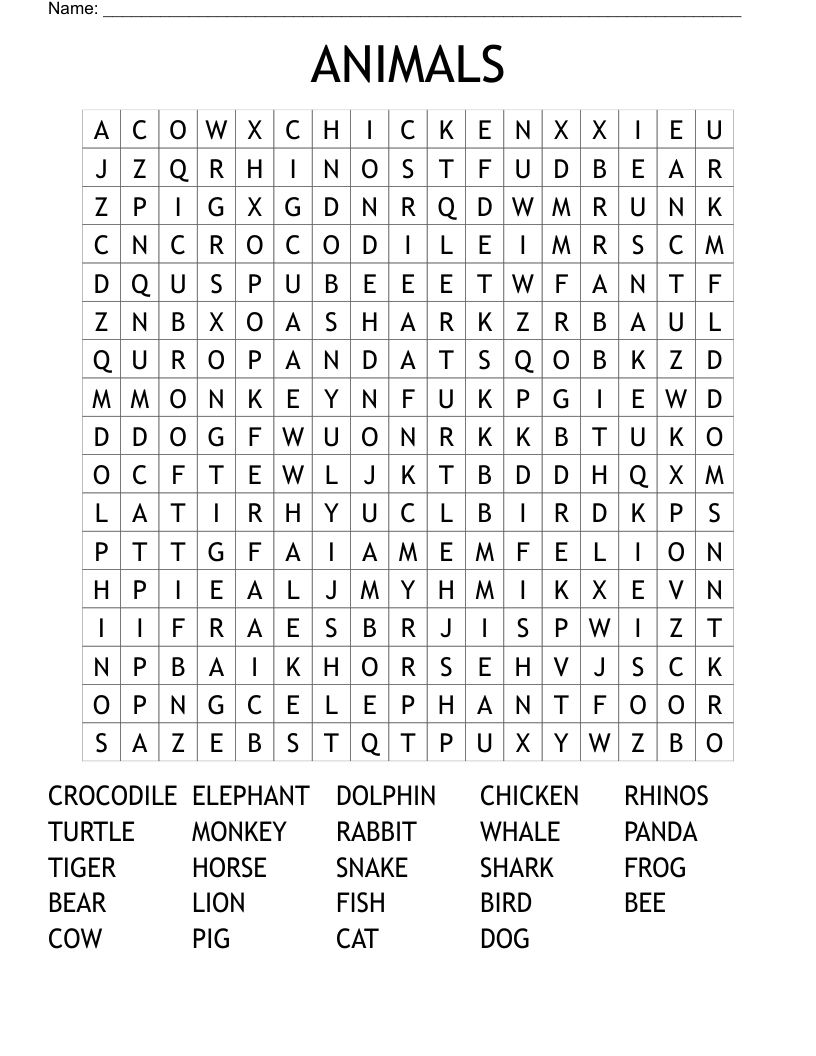 ANIMALS Word Search