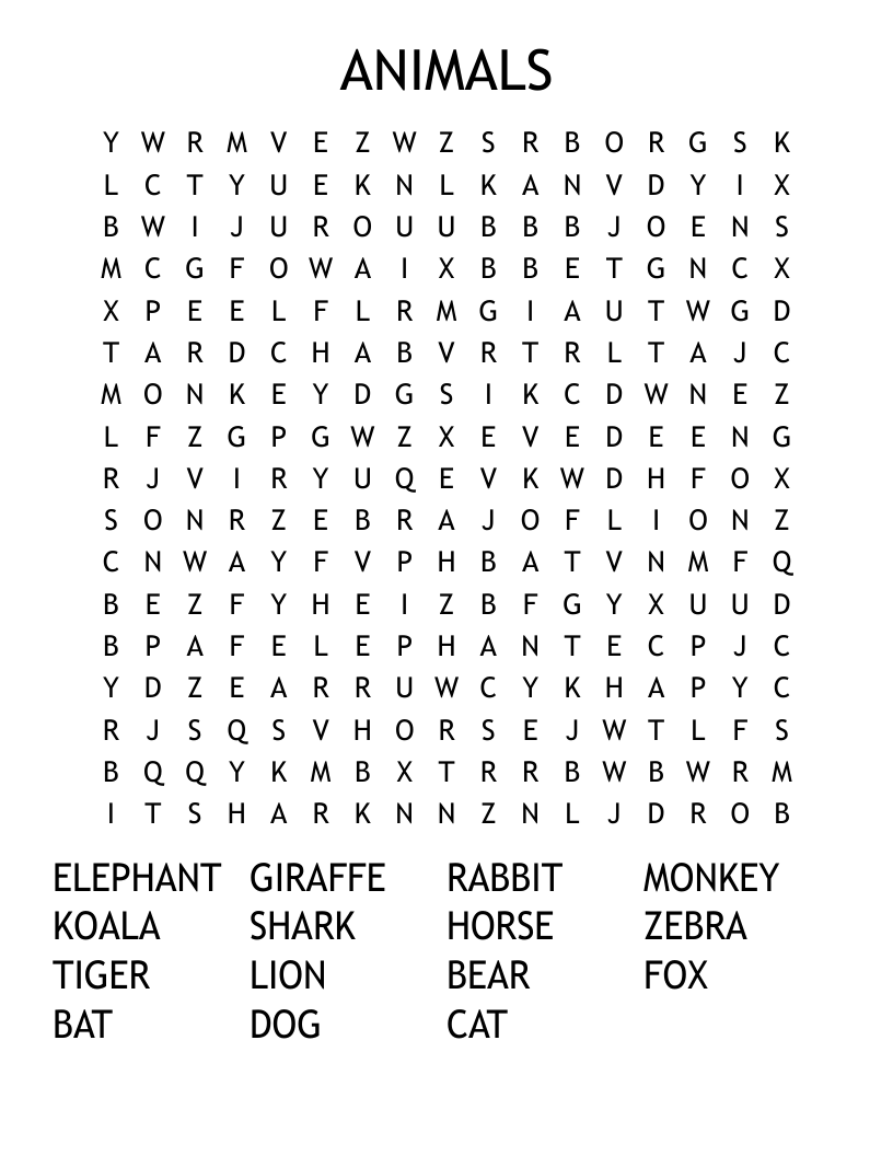 ANIMALS Word Search