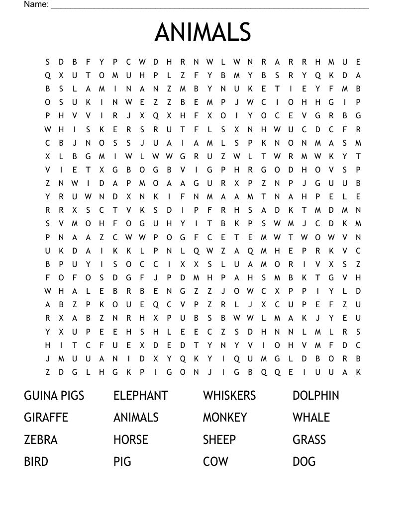 ANIMALS Word Search