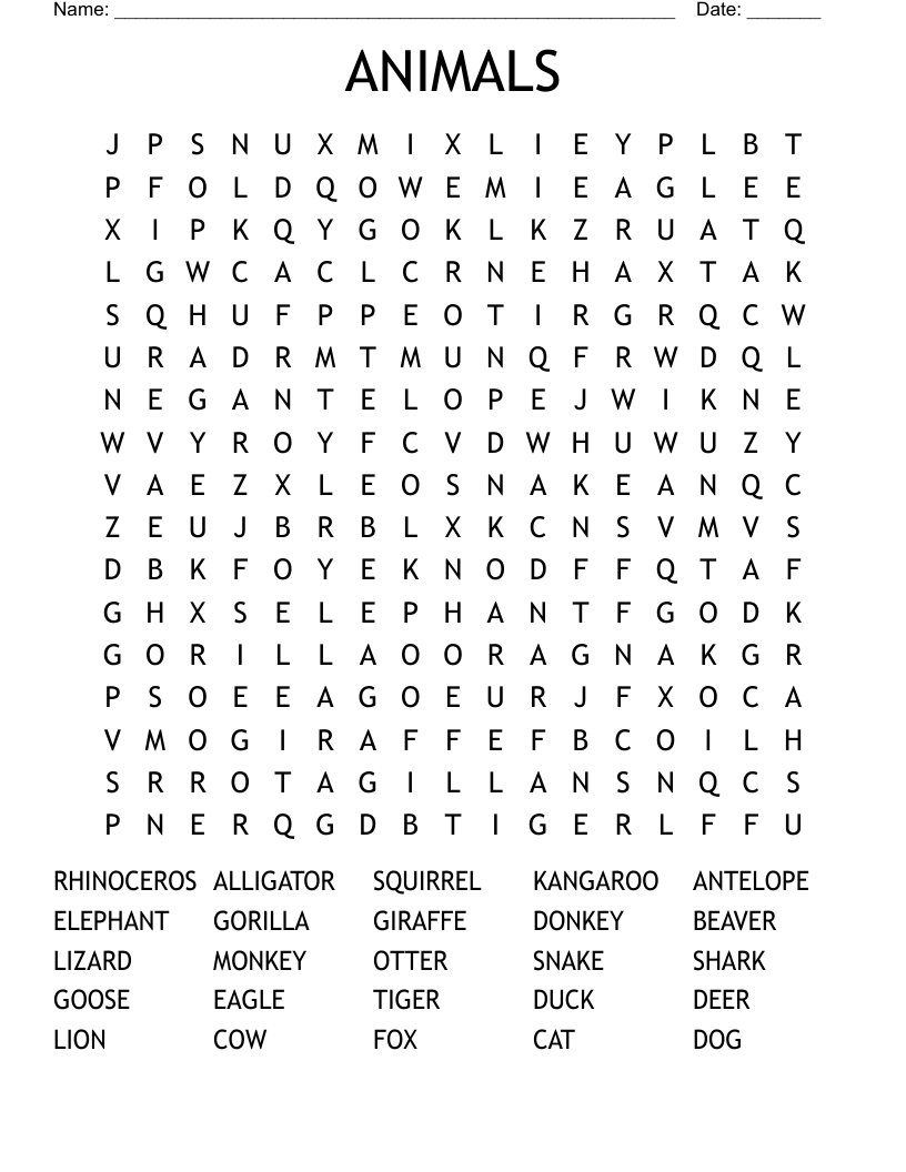 ANIMALS Word Search