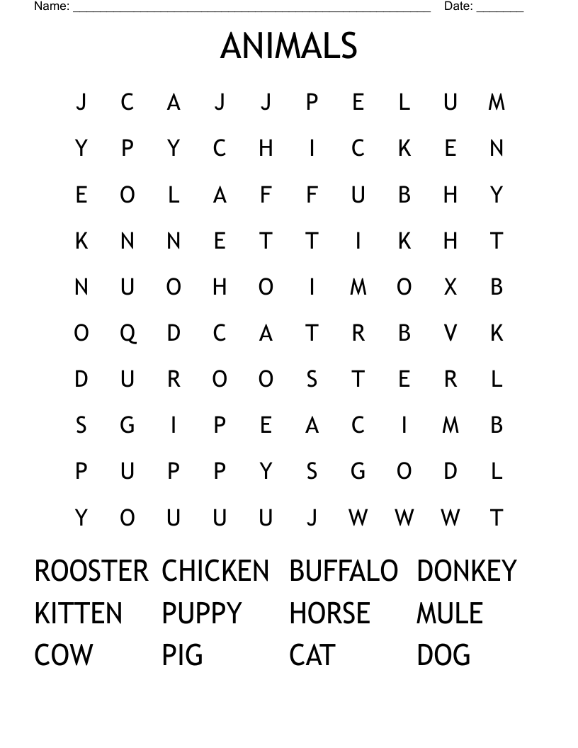 ANIMALS Word Search
