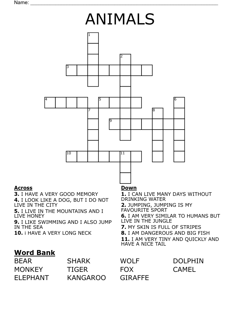 ANIMALS Crossword