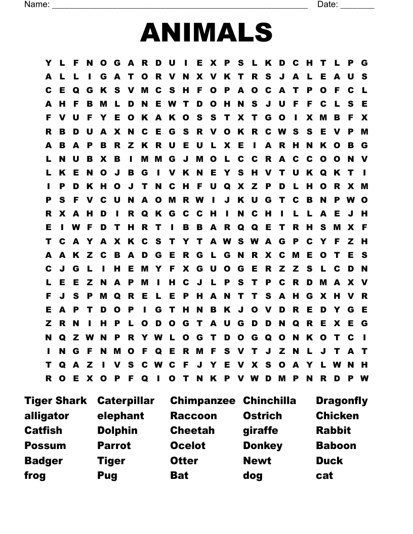 ANIMALS Word Search
