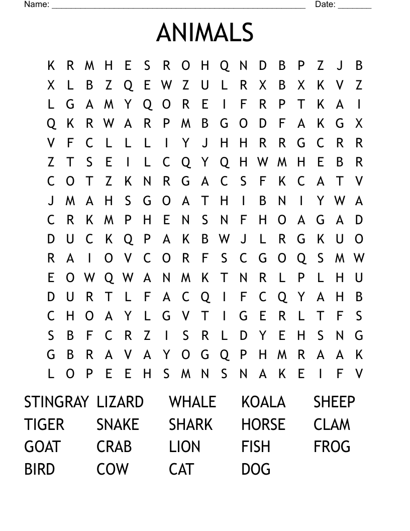 ANIMALS Word Search