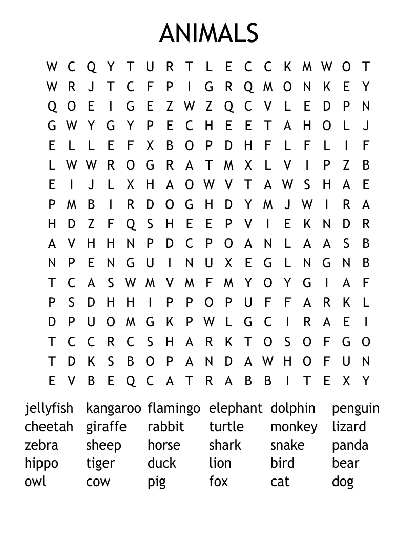 ANIMALS Word Search