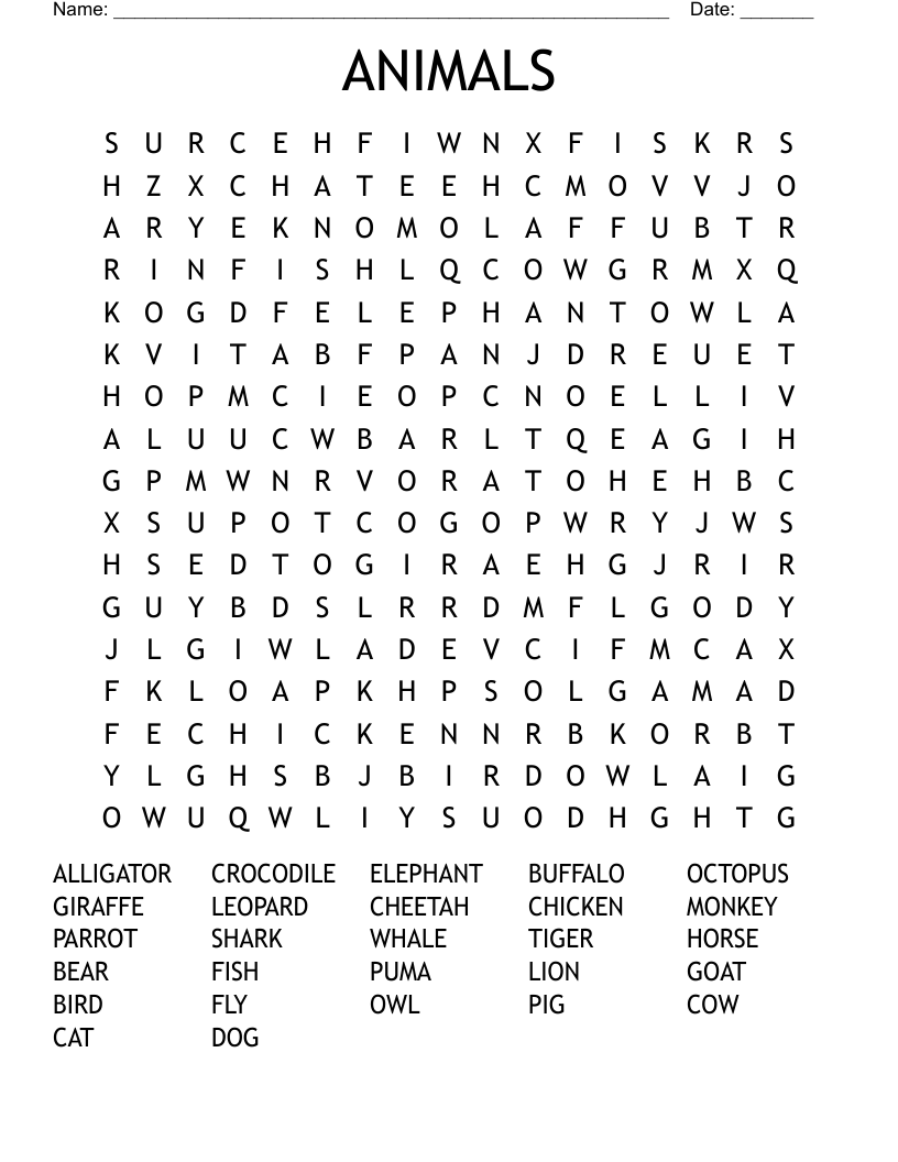 ANIMALS Word Search