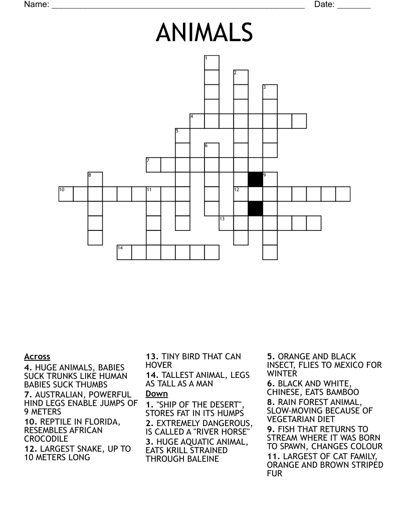 ANIMALS Crossword