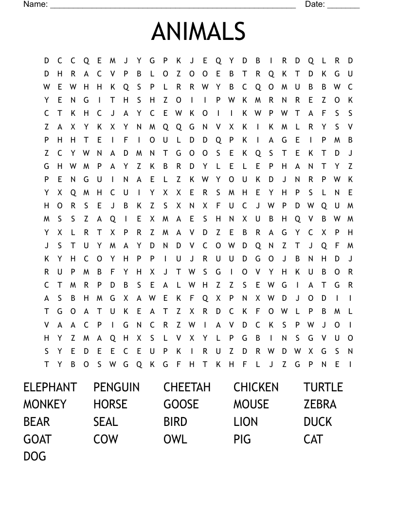 ANIMALS Word Search