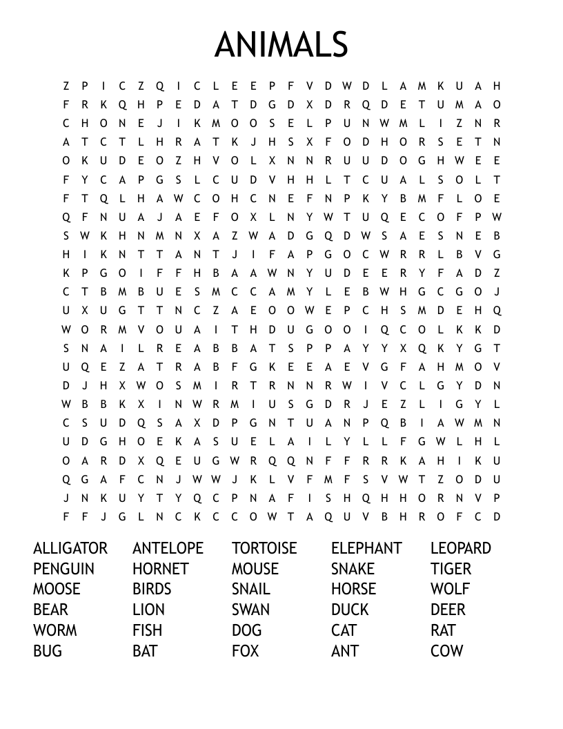 ANIMALS Word Search
