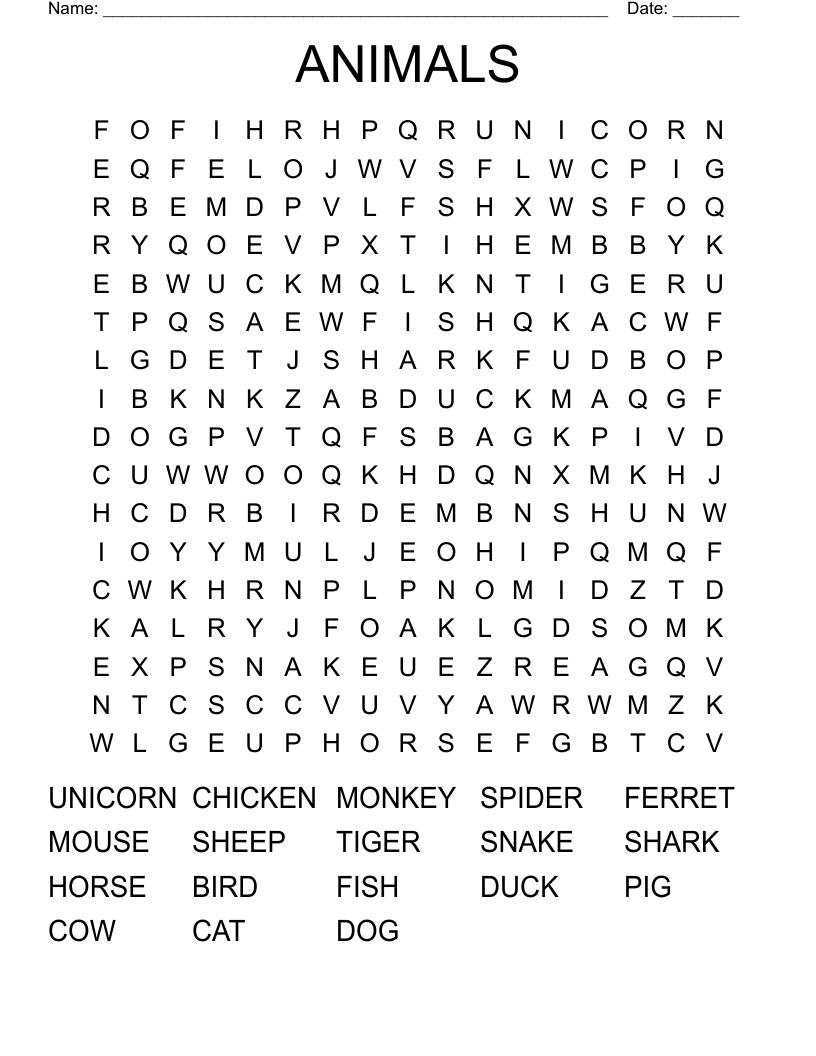ANIMALS Word Search